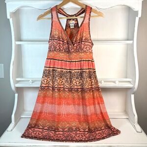 Vintage Mudd Dress Y2K Sleeveless Casual Sundress Paisley Boho Coral Orange‎ M